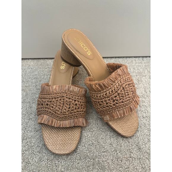NEW Chico's Wink Mixed Raffia Heels in Coriander size 6M - Picture 1 of 8
